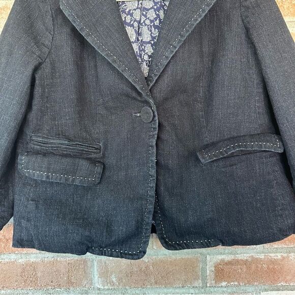 Talbots Denim Crop One Button Blazer Jacket Women’s 8 Dark Wash Blue - Picture 3 of 8